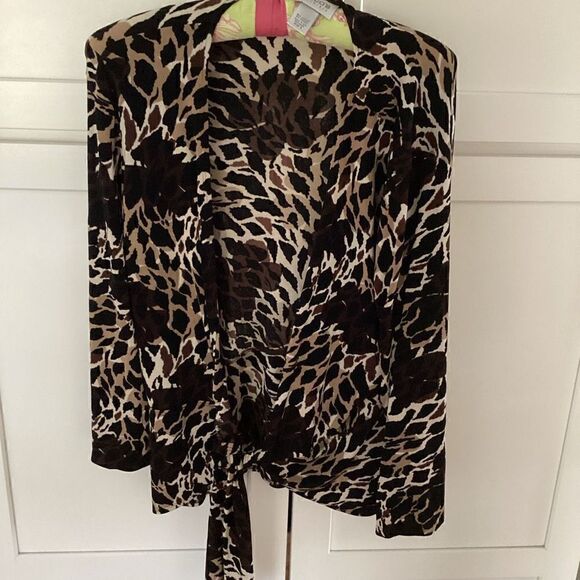 Chico’s Travelers Open Front Cardigan with Tie Sz 3 Leopard Animal Print - Picture 1 of 9